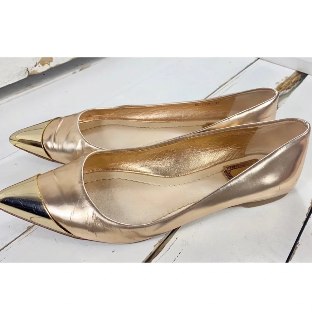 Christian Dior Gold Metallic Pointed Toe Flats - Picture 3 of 7